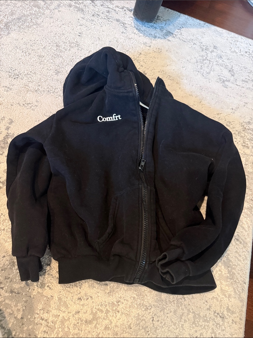 Kids Black 'Comfort' Embroidered Zip Hoodie